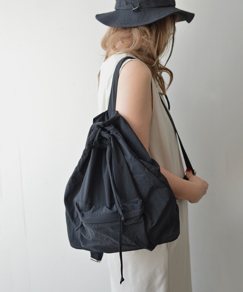 BY ファッション 黒 ドローストリングバックパック