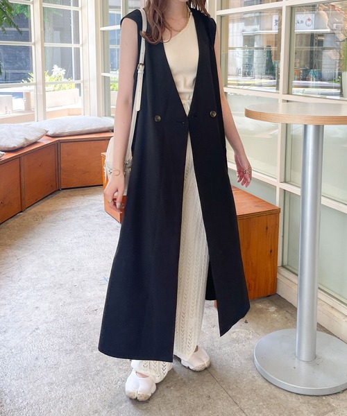 Ambre Ciel(アンブルシエル)の「2wayリネンライクロングジレ/WEB/EC限定商品(ベスト・レディース・アイボリー/ブラック・FREE)」の6枚目の写真