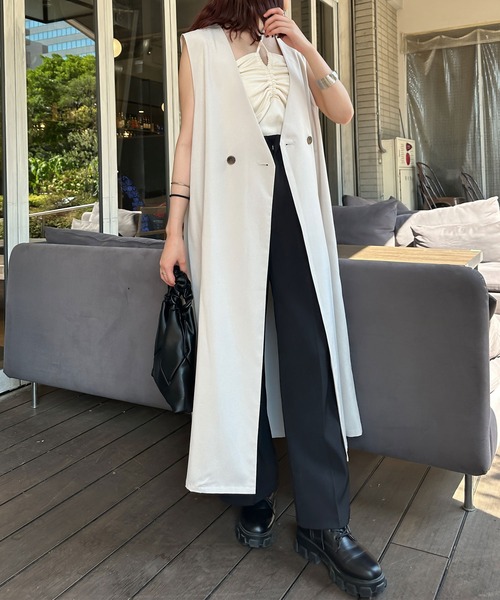 Ambre Ciel(アンブルシエル)の「2wayリネンライクロングジレ/WEB/EC限定商品(ベスト・レディース・アイボリー/ブラック・FREE)」の15枚目の写真