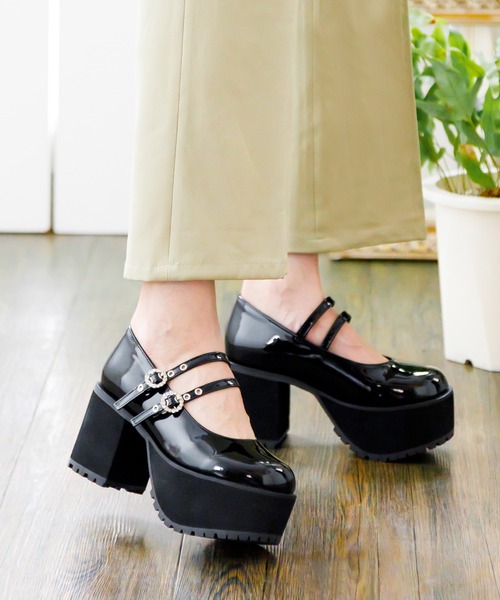 attagirl（アタガール）の「厚底ダブルストラップドレスシューズ（パンプス・レディース・ブラック/ブラック系その他/ホワイト・LL/S/M/L）」の6枚目の写真