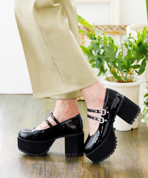 attagirl（アタガール）の「厚底ダブルストラップドレスシューズ（パンプス・レディース・ブラック/ブラック系その他/ホワイト・LL/S/M/L）」の7枚目の写真