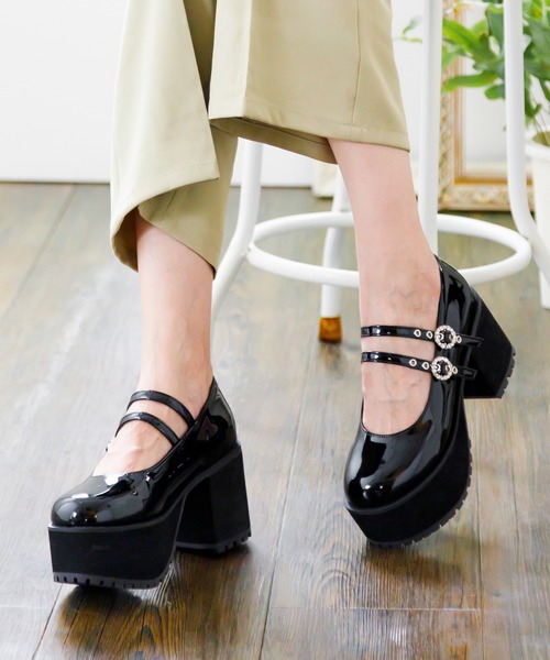 attagirl（アタガール）の「厚底ダブルストラップドレスシューズ（パンプス・レディース・ブラック/ブラック系その他/ホワイト・LL/S/M/L）」の8枚目の写真
