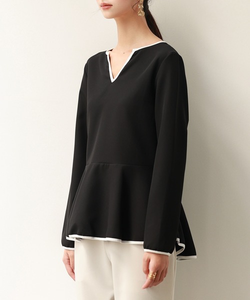 SAISON DE PAPILLON（セゾンドパピヨン）の「キーネックペプラムトップス（Tシャツ/カットソー・レディース・ベージュ/ブラック/ホワイト・M/L）」の18枚目の写真