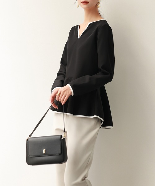 SAISON DE PAPILLON（セゾンドパピヨン）の「キーネックペプラムトップス（Tシャツ/カットソー・レディース・ベージュ/ブラック/ホワイト・M/L）」の20枚目の写真