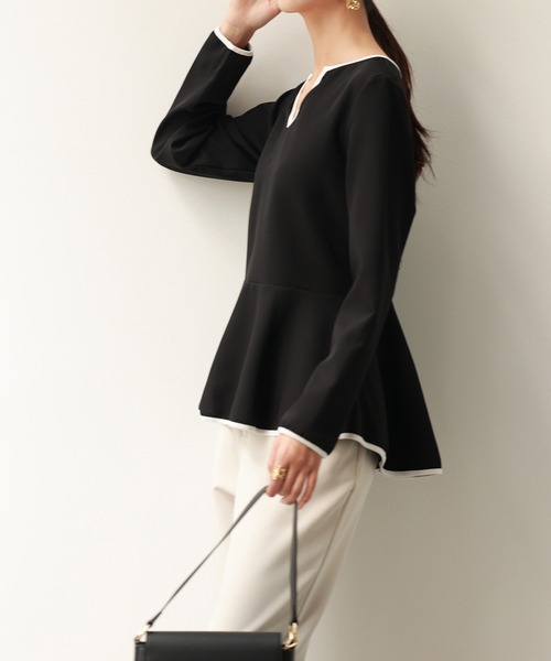 SAISON DE PAPILLON（セゾンドパピヨン）の「キーネックペプラムトップス（Tシャツ/カットソー・レディース・ベージュ/ブラック/ホワイト・M/L）」の21枚目の写真