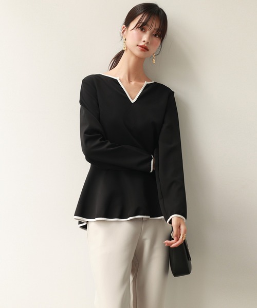 SAISON DE PAPILLON（セゾンドパピヨン）の「キーネックペプラムトップス（Tシャツ/カットソー・レディース・ベージュ/ブラック/ホワイト・M/L）」の22枚目の写真