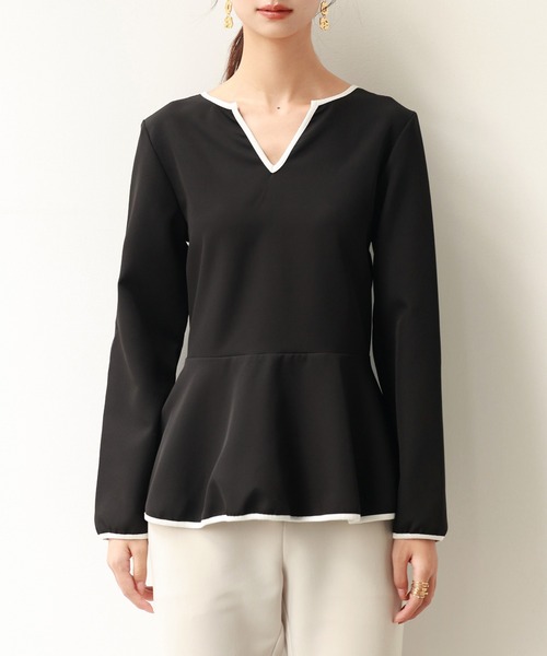 SAISON DE PAPILLON（セゾンドパピヨン）の「キーネックペプラムトップス（Tシャツ/カットソー・レディース・ベージュ/ブラック/ホワイト・M/L）」の17枚目の写真