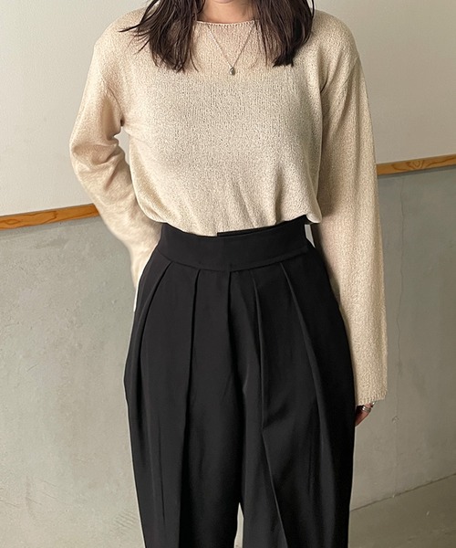 ボートネックシアーニットトップス　regleam ボートネックシアーニット｜BOAT NECK SHEER KNITの通販｜regleam