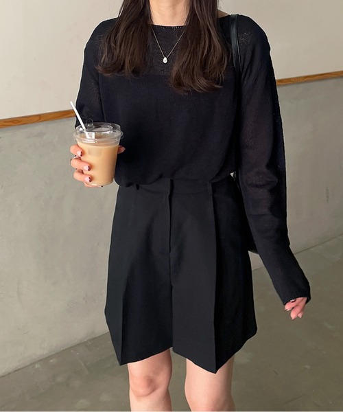 LE MORE（リモア）の「【リバイバルアイテム！！】ボートネックシアーニットプルオーバー（ニット/セーター・レディース・ベージュ/アイボリー/ピンク/ブラック・FREE）」の12枚目の写真