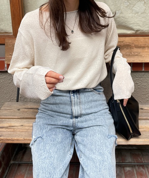 LE MORE（リモア）の「【リバイバルアイテム！！】ボートネックシアーニットプルオーバー（ニット/セーター・レディース・ベージュ/アイボリー/ピンク/ブラック・FREE）」の8枚目の写真