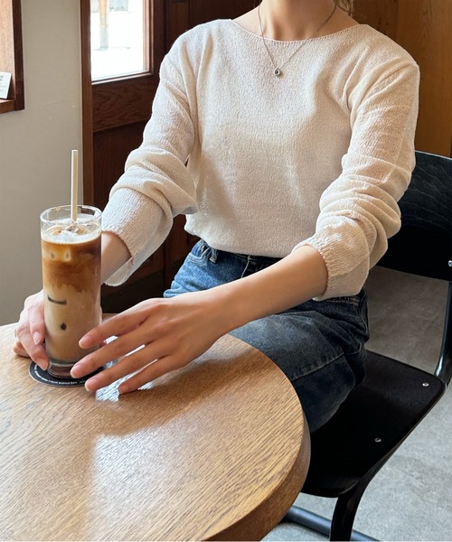 LE MORE（リモア）の「【リバイバルアイテム！！】ボートネックシアーニットプルオーバー（ニット/セーター・レディース・ベージュ/アイボリー/ピンク/ブラック・FREE）」の19枚目の写真