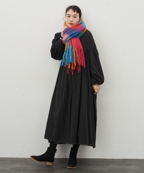 Libra Cue（リブラ キュー）の「モヘアタッチチェックストール（マフラー・レディース・マルチ/ブラック・FREE）」の11枚目の写真