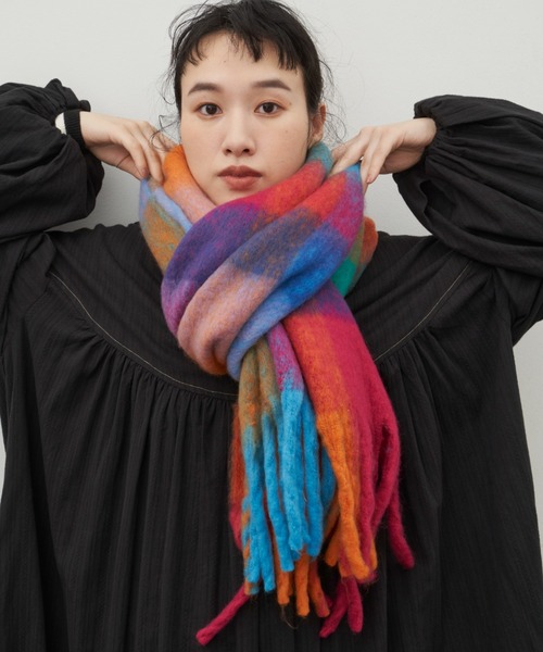 Libra Cue（リブラ キュー）の「モヘアタッチチェックストール（マフラー・レディース・マルチ/ブラック・FREE）」の17枚目の写真
