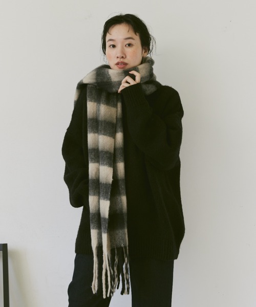 Libra Cue（リブラ キュー）の「モヘアタッチチェックストール（マフラー・レディース・マルチ/ブラック・FREE）」の19枚目の写真