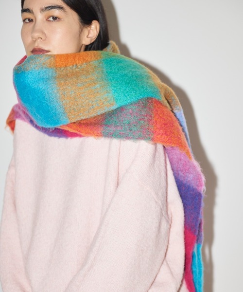 Libra Cue（リブラ キュー）の「モヘアタッチチェックストール（マフラー・レディース・マルチ/ブラック・FREE）」の21枚目の写真