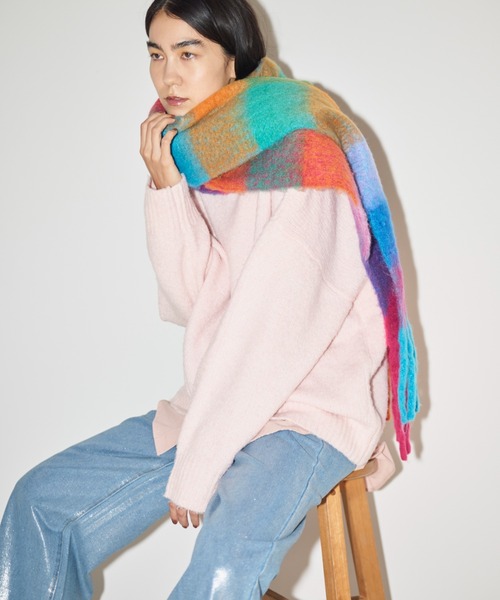 Libra Cue（リブラ キュー）の「モヘアタッチチェックストール（マフラー・レディース・マルチ/ブラック・FREE）」の22枚目の写真