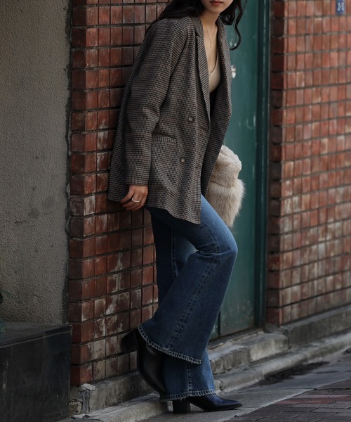 Bonjour Sagan チェックダブルジャケット ボンジュールサガン BONJOUR SAGAN ガンクラブチェックオーバーサイズ