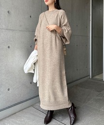 ボリューム袖サムホールニットロングワンピース