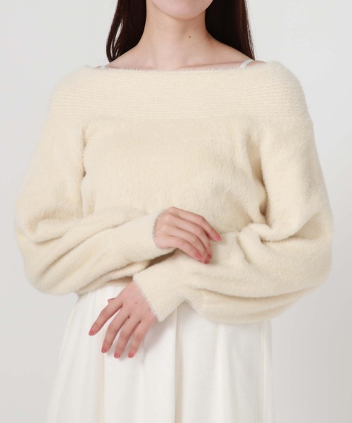 archives(アルシーヴ)の「フェザーオフショルニット×チュールキャミOP SET(ワンピース・レディース・アイボリー/ブラック/グレー・MEDIUM)」の9枚目の写真