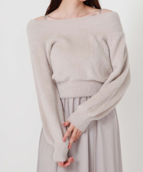 archives(アルシーヴ)の「フェザーオフショルニット×チュールキャミOP SET(ワンピース・レディース・アイボリー/ブラック/グレー・MEDIUM)」の14枚目の写真