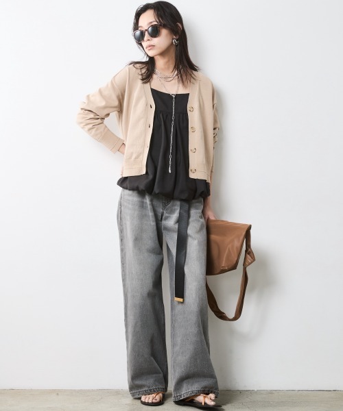 綿100％タックバギーデニムパンツ＜大きいサイズ有＞シック