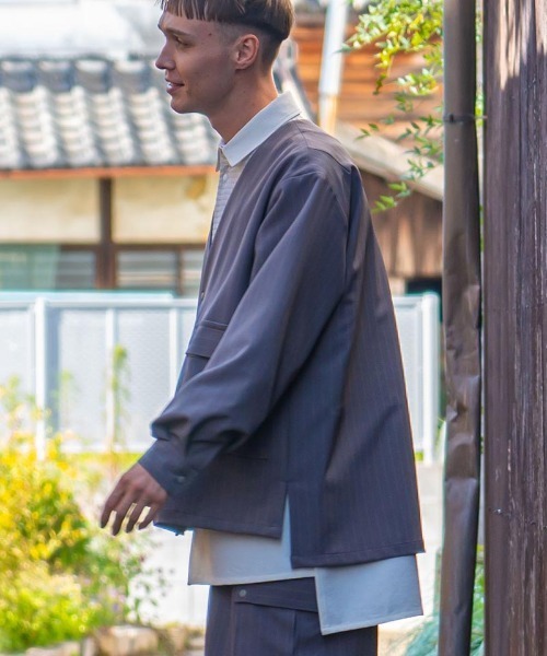 masterkey(マスターキー)の「mj9674-PINSTOLS シャツジャケット(ノーカラージャケット・メンズ・ブラック/グレー・1/2)」の13枚目の写真