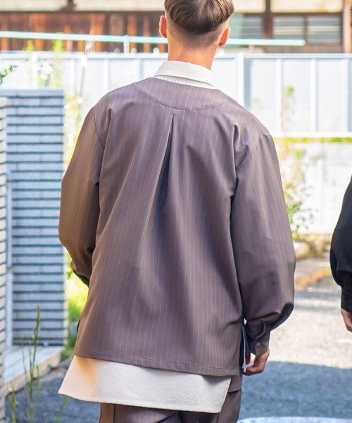 masterkey(マスターキー)の「mj9674-PINSTOLS シャツジャケット(ノーカラージャケット・メンズ・ブラック/グレー・1/2)」の14枚目の写真