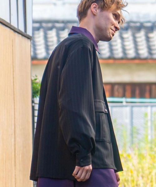 masterkey(マスターキー)の「mj9674-PINSTOLS シャツジャケット(ノーカラージャケット・メンズ・ブラック/グレー・1/2)」の15枚目の写真