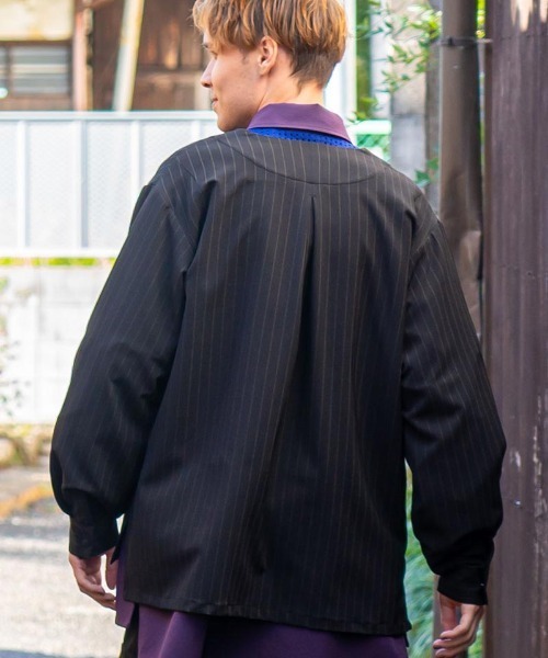 masterkey(マスターキー)の「mj9674-PINSTOLS シャツジャケット(ノーカラージャケット・メンズ・ブラック/グレー・1/2)」の16枚目の写真