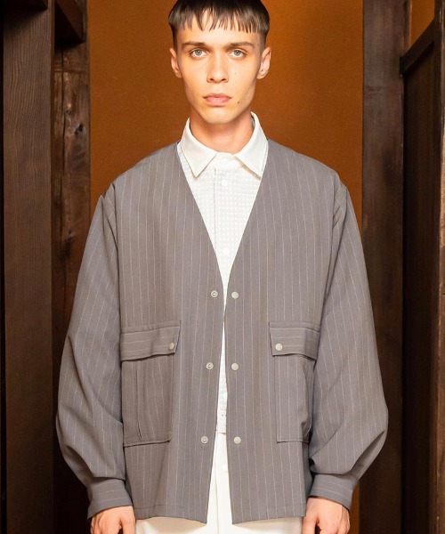 masterkey(マスターキー)の「mj9674-PINSTOLS シャツジャケット(ノーカラージャケット・メンズ・ブラック/グレー・1/2)」の21枚目の写真