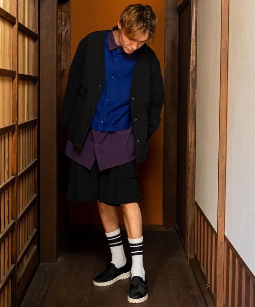 masterkey(マスターキー)の「mj9674-PINSTOLS シャツジャケット(ノーカラージャケット・メンズ・ブラック/グレー・1/2)」の5枚目の写真