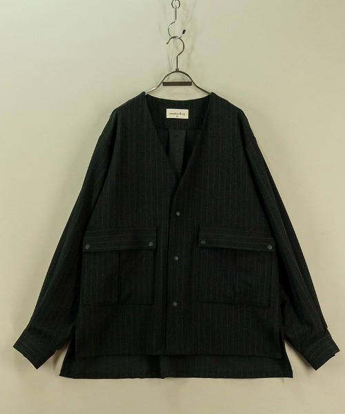 masterkey(マスターキー)の「mj9674-PINSTOLS シャツジャケット(ノーカラージャケット・メンズ・ブラック/グレー・1/2)」の6枚目の写真