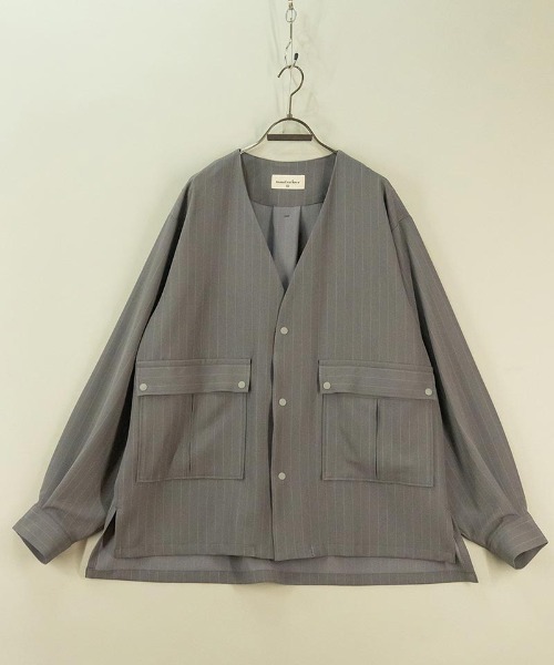 masterkey(マスターキー)の「mj9674-PINSTOLS シャツジャケット(ノーカラージャケット・メンズ・ブラック/グレー・1/2)」の8枚目の写真