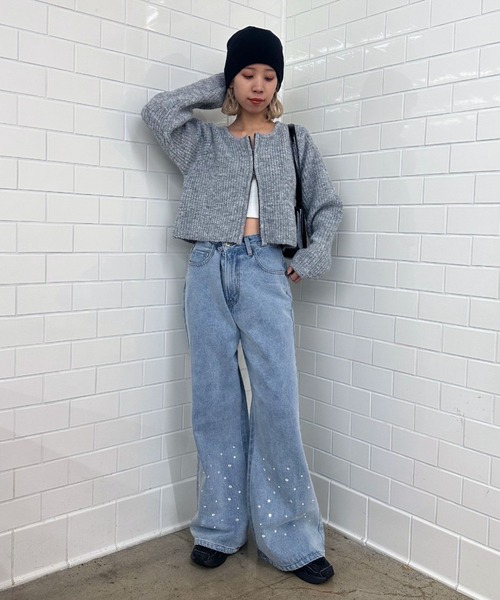 CIAOPANIC（チャオパニック）の「ダブルジップショートローゲージニットカーディガン（ニット/セーター・レディース・グレー/ブルー/ホワイト・FREE）」の5枚目の写真