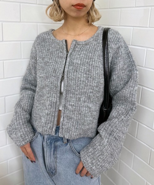 CIAOPANIC（チャオパニック）の「ダブルジップショートローゲージニットカーディガン（ニット/セーター・レディース・グレー/ブルー/ホワイト・FREE）」の19枚目の写真