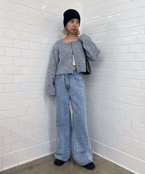 CIAOPANIC（チャオパニック）の「ダブルジップショートローゲージニットカーディガン（ニット/セーター・レディース・グレー/ブルー/ホワイト・FREE）」の20枚目の写真