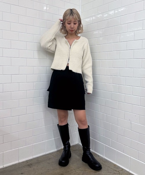 CIAOPANIC（チャオパニック）の「ダブルジップショートローゲージニットカーディガン（ニット/セーター・レディース・グレー/ブルー/ホワイト・FREE）」の10枚目の写真