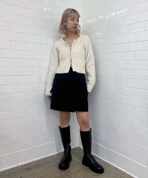 CIAOPANIC（チャオパニック）の「ダブルジップショートローゲージニットカーディガン（ニット/セーター・レディース・グレー/ブルー/ホワイト・FREE）」の4枚目の写真