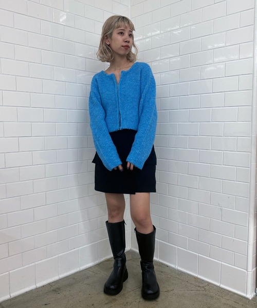 CIAOPANIC（チャオパニック）の「ダブルジップショートローゲージニットカーディガン（ニット/セーター・レディース・グレー/ブルー/ホワイト・FREE）」の6枚目の写真