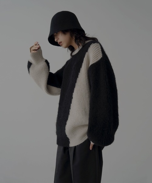 【美品】バイカラー クルーネック長袖ニットサイズXL UNTITLED ニット セーター 「袖口カラーがアクセントに