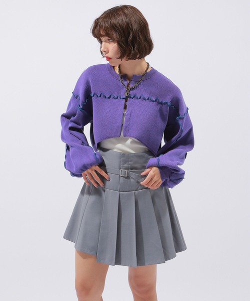 PAGEBOY(ページボーイ)の「ハイショクメローショートカーディガン(カーディガン/ボレロ・レディース・パープル系その他/オフホワイト/ブラック・FREE)」の1枚目の写真
