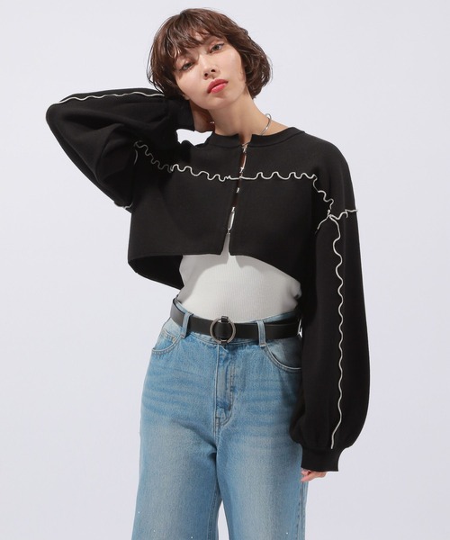 PAGEBOY(ページボーイ)の「ハイショクメローショートカーディガン(カーディガン/ボレロ・レディース・パープル系その他/オフホワイト/ブラック・FREE)」の3枚目の写真