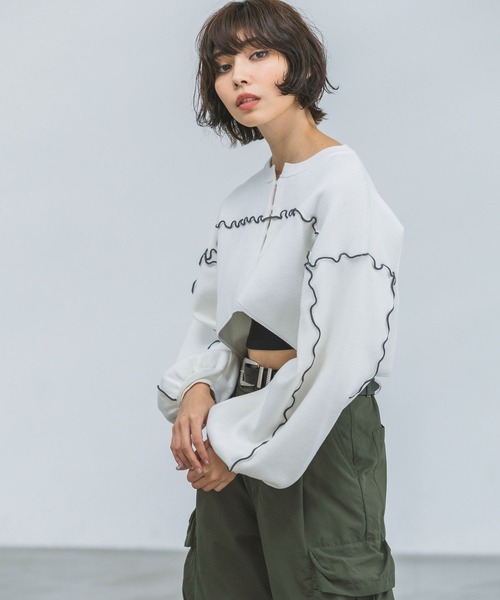 PAGEBOY(ページボーイ)の「ハイショクメローショートカーディガン(カーディガン/ボレロ・レディース・パープル系その他/オフホワイト/ブラック・FREE)」の4枚目の写真