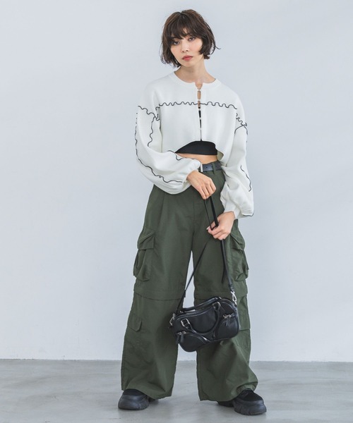 PAGEBOY(ページボーイ)の「ハイショクメローショートカーディガン(カーディガン/ボレロ・レディース・パープル系その他/オフホワイト/ブラック・FREE)」の7枚目の写真