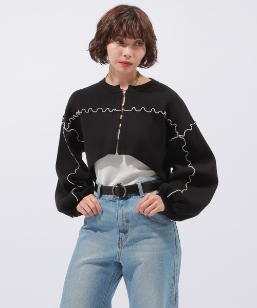 PAGEBOY(ページボーイ)の「ハイショクメローショートカーディガン(カーディガン/ボレロ・レディース・パープル系その他/オフホワイト/ブラック・FREE)」の11枚目の写真