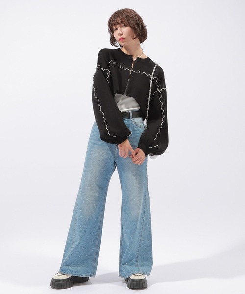 PAGEBOY(ページボーイ)の「ハイショクメローショートカーディガン(カーディガン/ボレロ・レディース・パープル系その他/オフホワイト/ブラック・FREE)」の12枚目の写真