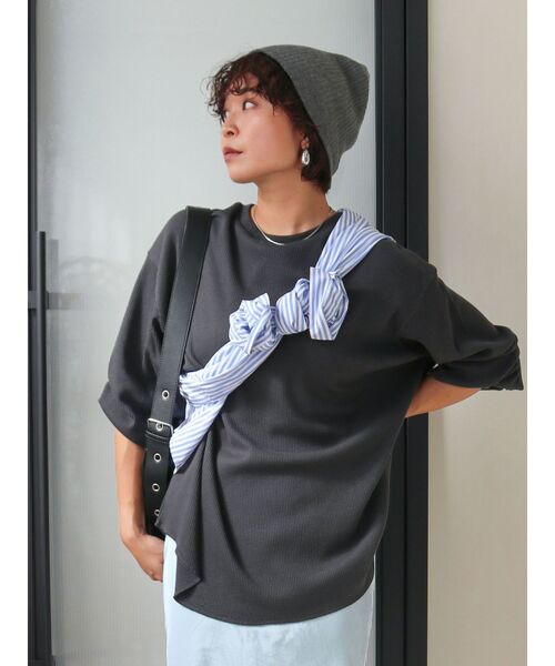 Ungrid（アングリッド）の「リネン混ニット帽（ニットキャップ/ビーニー・レディース・ブラック/アイボリー/チャコールグレー・FREE）」の3枚目の写真