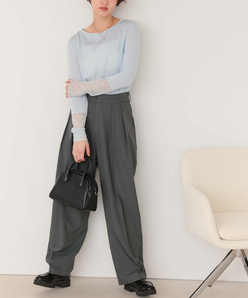 titivate(ティティベイト)の「インタックセンタープレスワイドパンツ(スラックス・レディース・ブラック/グレー/ベージュ/ピンク/オフホワイト/ダークブラウン/チャコール/ネイビー・PS(XS-S)/L/M/TM/S)」の15枚目の写真