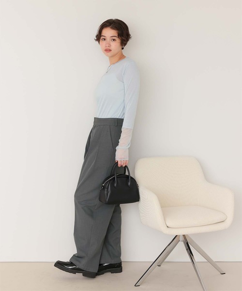 titivate(ティティベイト)の「インタックセンタープレスワイドパンツ(スラックス・レディース・ブラック/グレー/ベージュ/ピンク/オフホワイト/ダークブラウン/チャコール/ネイビー・PS(XS-S)/L/M/TM/S)」の17枚目の写真