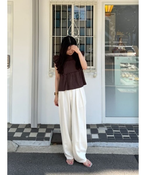 美品♩フォクシー　Blake pants センタープレスワイドパンツ　インディゴ titivate スラックス パンツ インタックセンタープレスワイド